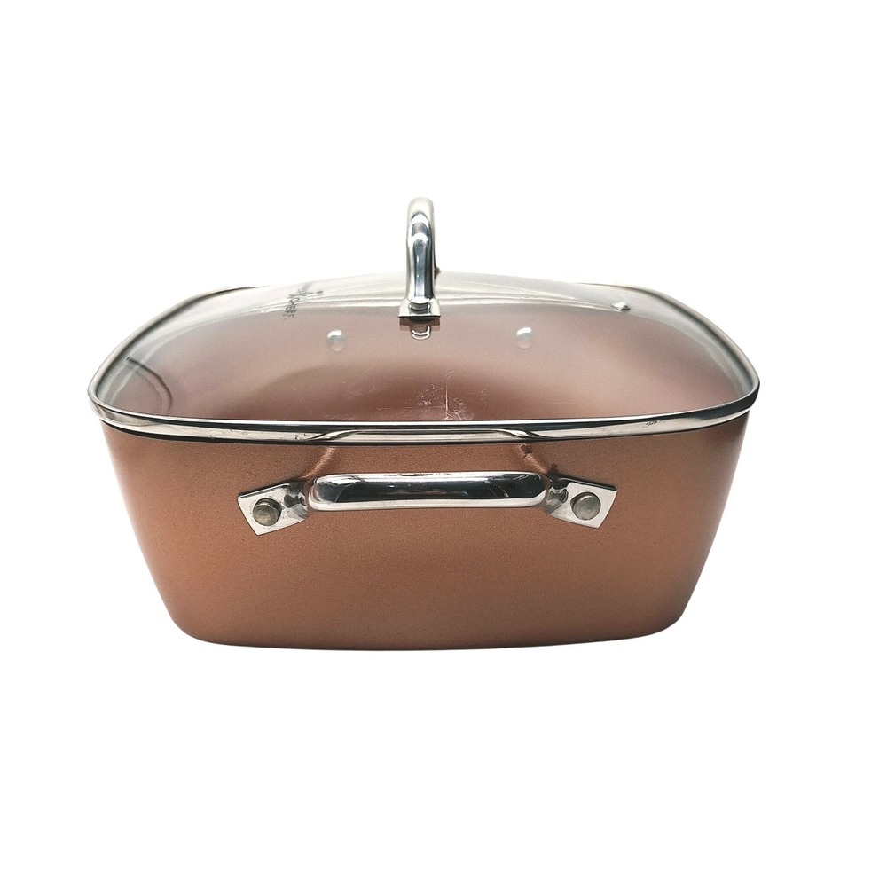 Copper Chef 6.7qt Square Casserole Pan with Glass Lid Non-Stick Induction Base